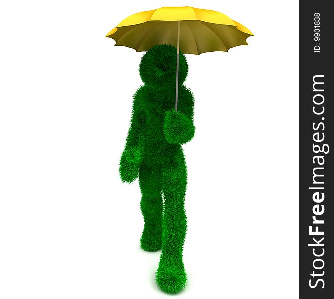 3D man holds an umbrella isolated on white background. 3D man holds an umbrella isolated on white background.