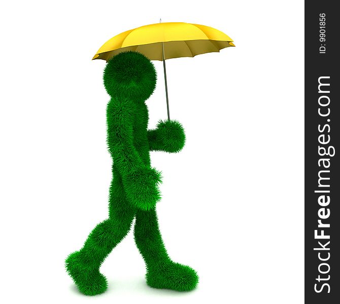 3D Man Holds An Umbrella Isolated On White.
