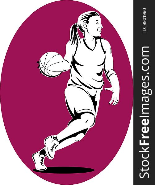 Vector illustration of a Woman basketball player dribbling the ball