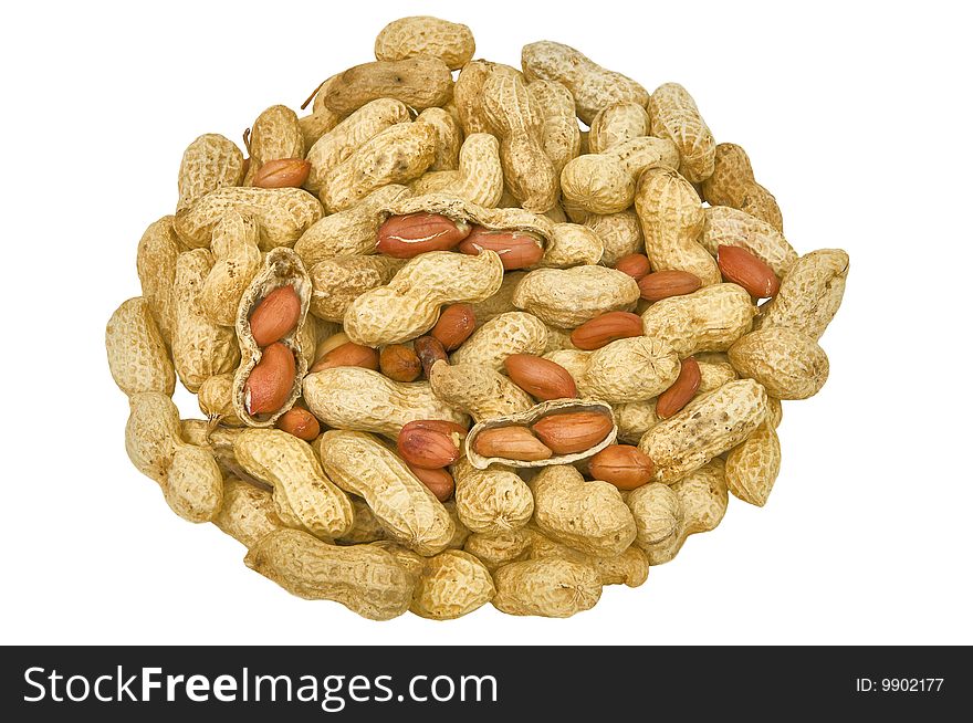Batch peanuts with a shell and without a shell on a white background