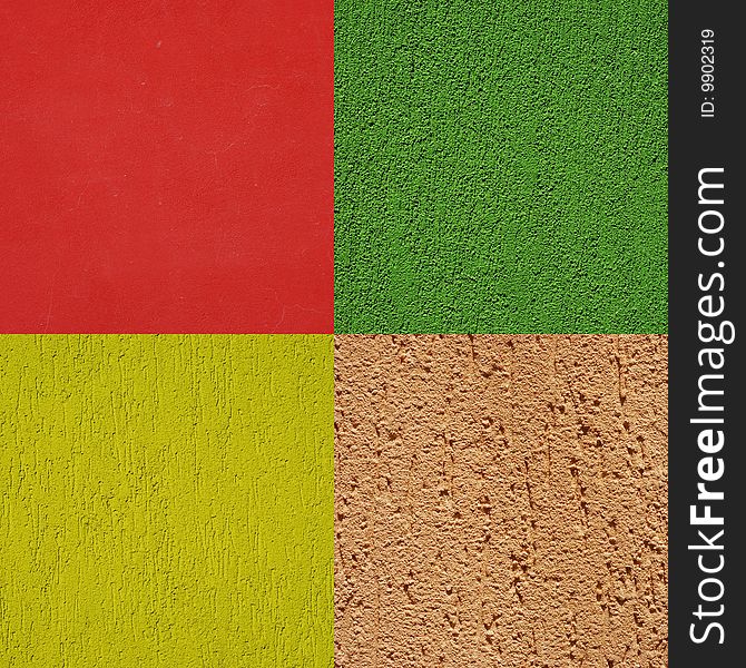 Four colors collage of different wall textures. Four colors collage of different wall textures