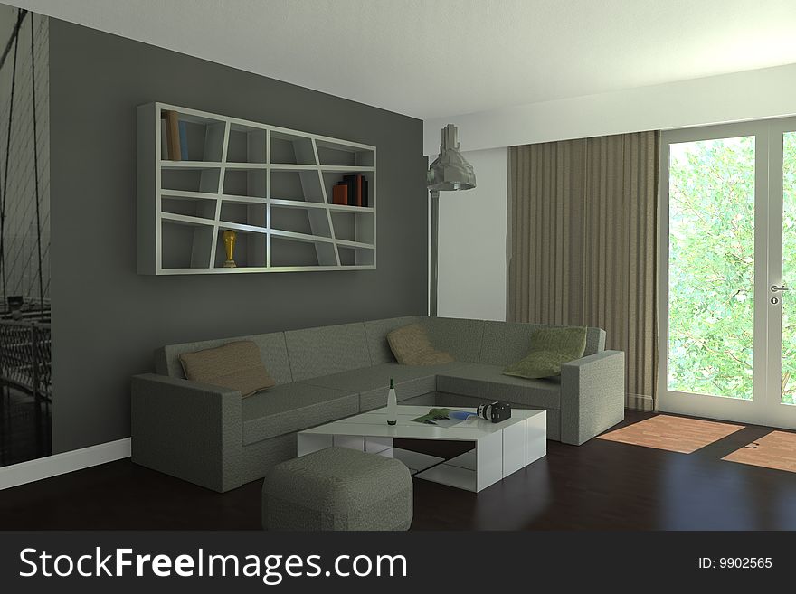 Modern living room 3d rendering