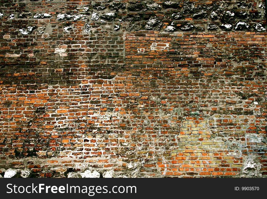 Piece of the old brick wall, krakow, poland, europe. Piece of the old brick wall, krakow, poland, europe