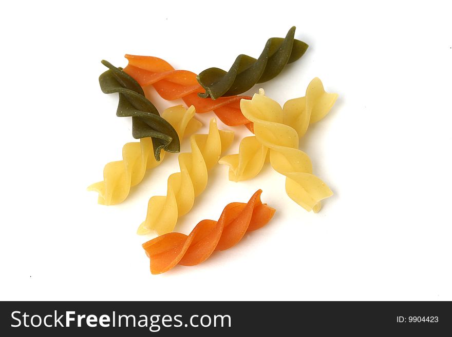 Color pasta isolated on white background