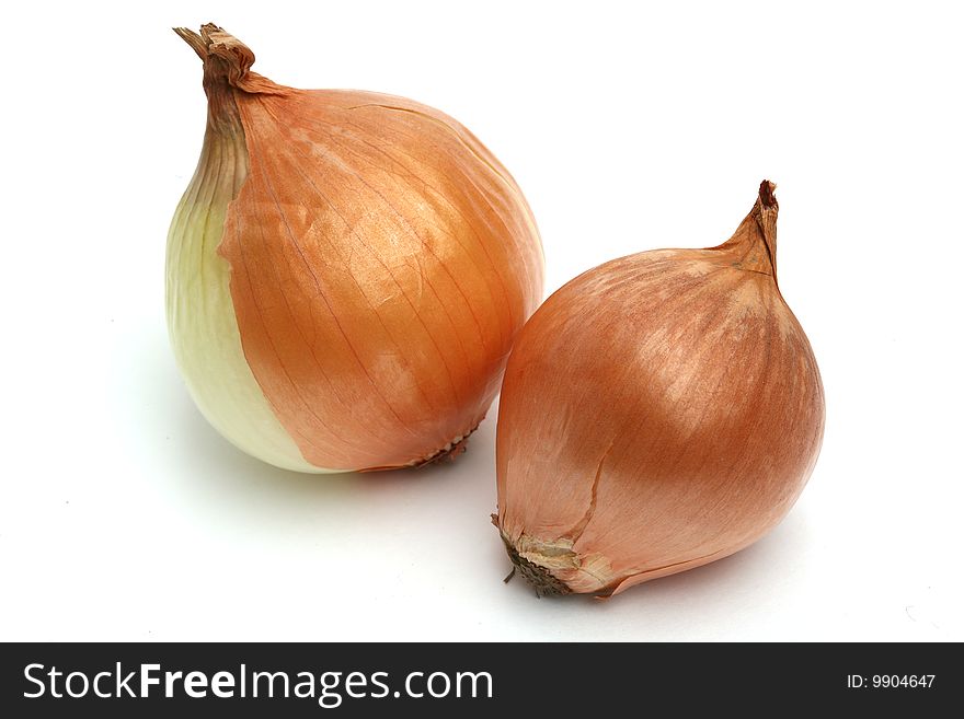 Two onions bulbs isolated on white