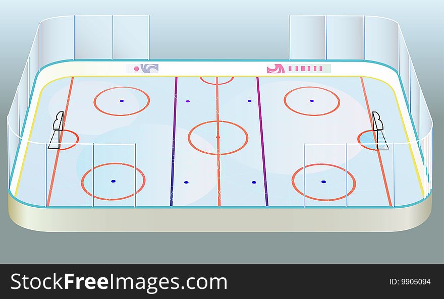 Vector ice hockey field view from long side. Vector ice hockey field view from long side.