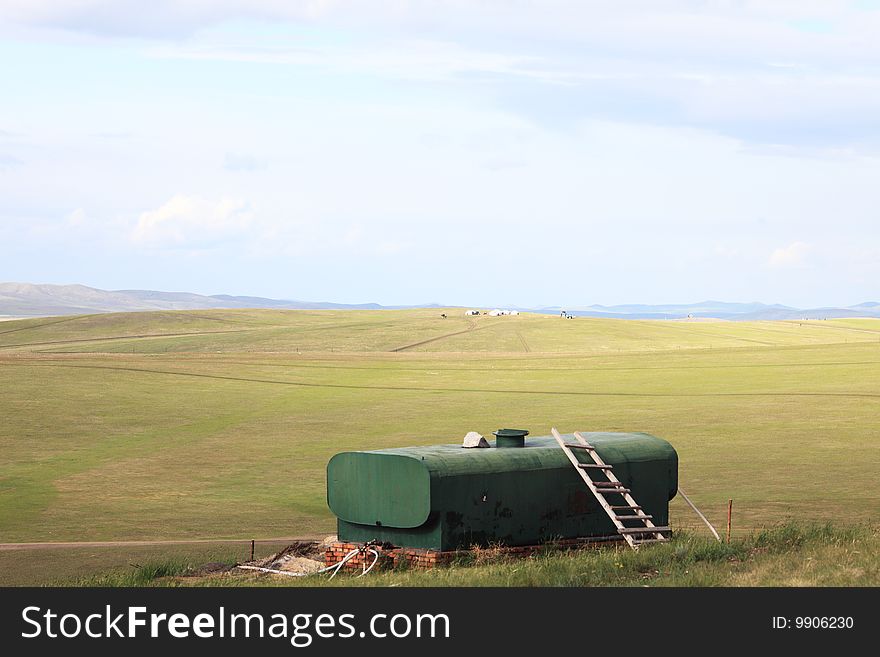 Water tank on grassland ,neimenggu province,china