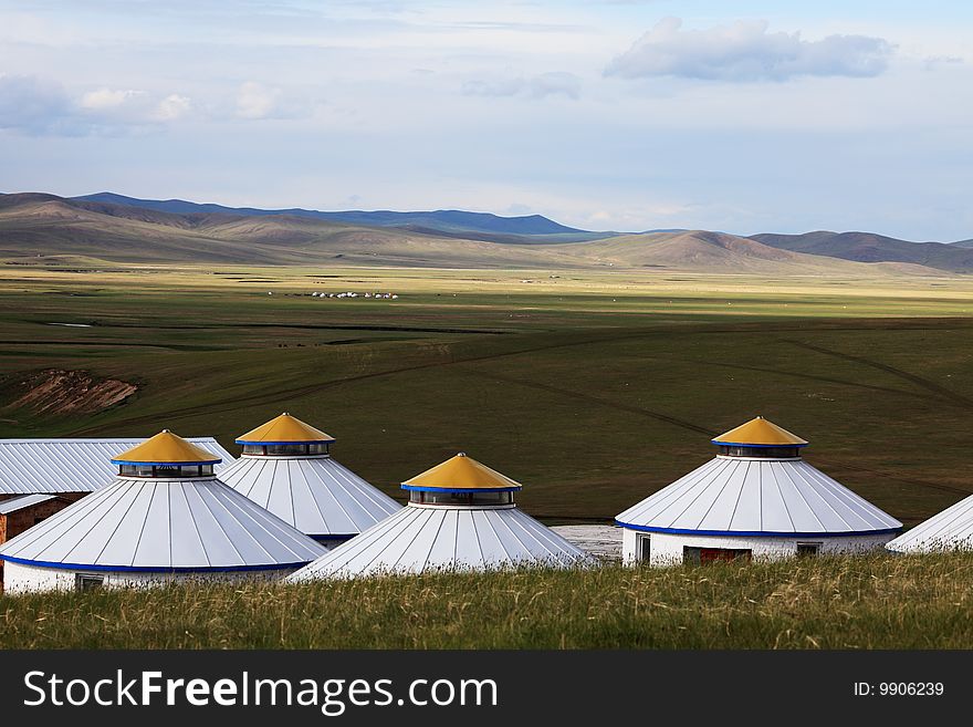 Ethnic style  house roof on grassland