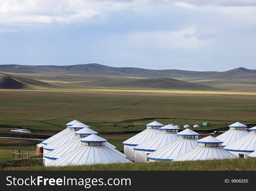 Ethnic style  house roof on grassland