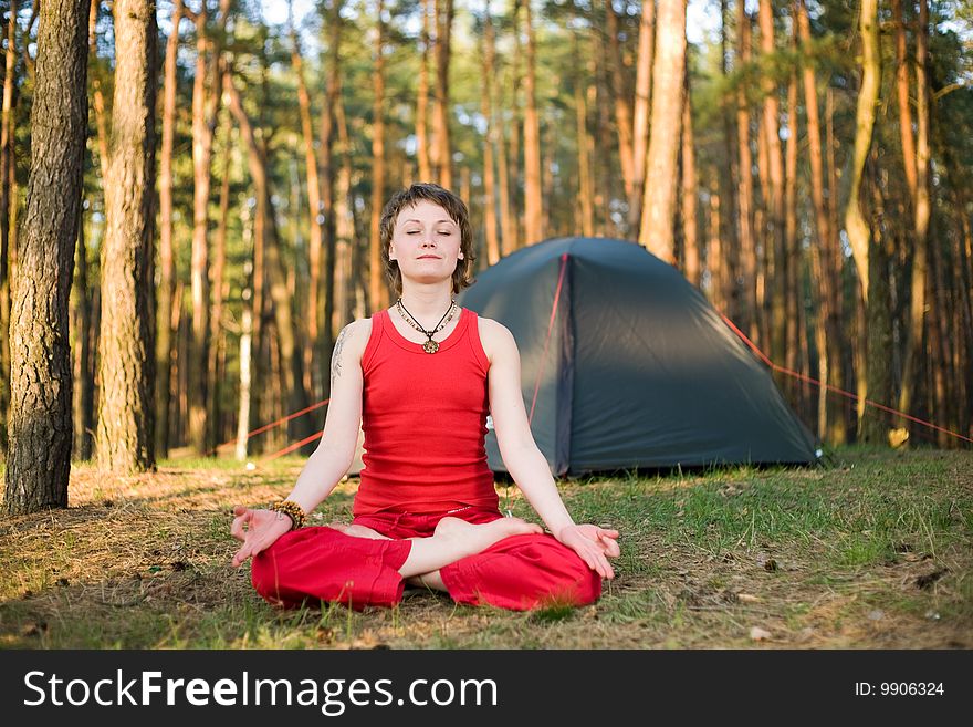 Woman relaxing in the forest