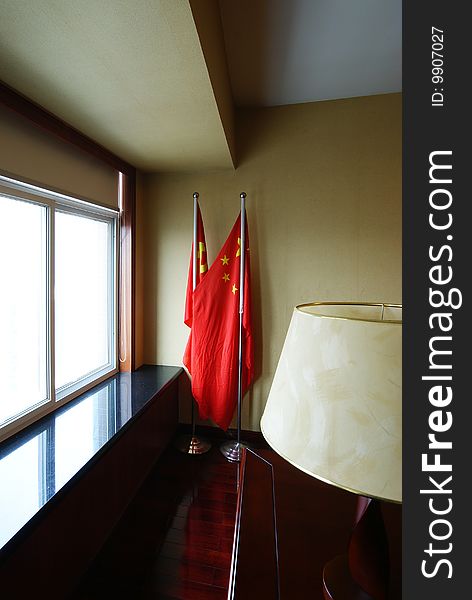 A modern Beijing office with Chinese flag. A modern Beijing office with Chinese flag