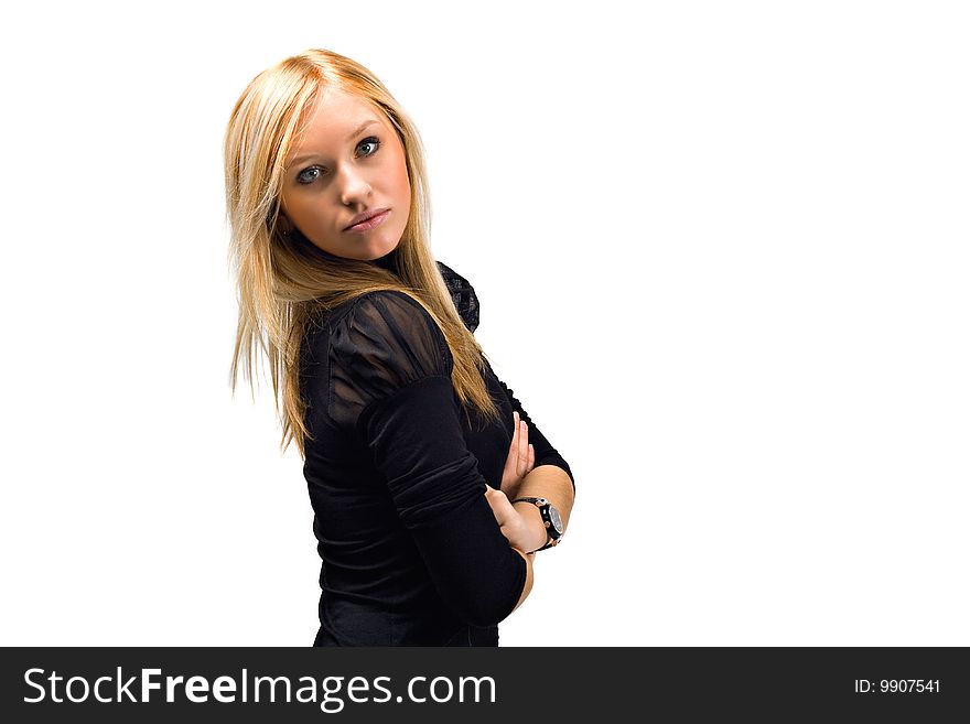 Portrait of a beautiful young blond female, isolated on white. Portrait of a beautiful young blond female, isolated on white