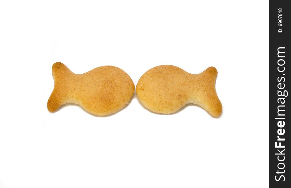 Two crackers on the white background