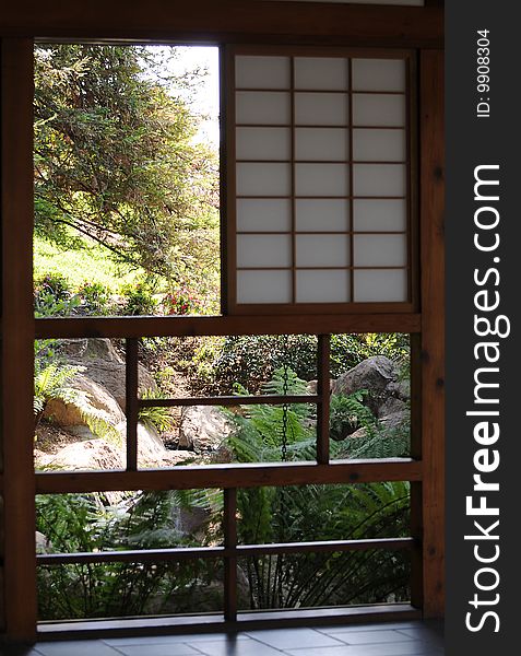 Tea House window at Van Nuys Japanese Gardens
