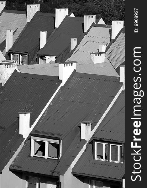 Sloping roofs in black and white.