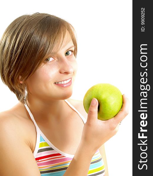 Beautiful girl with a green apple