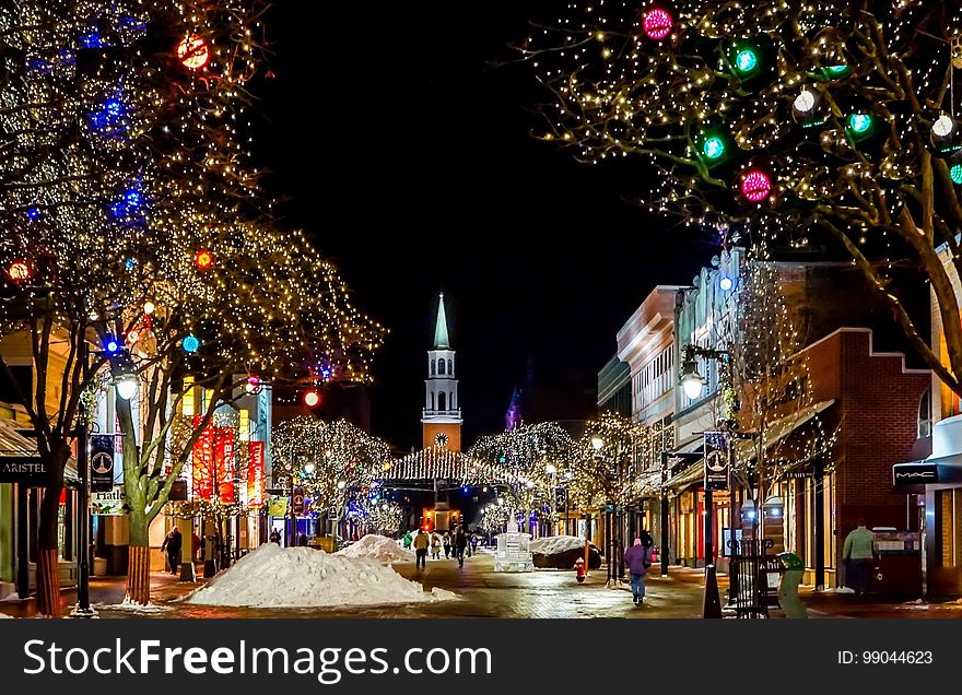Christmas Decoration, Night, Town, Christmas Lights