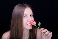Beautiful Girl With Red Rose Royalty Free Stock Photos