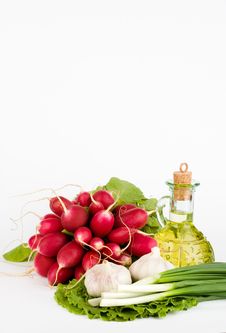Green Vegetables And Bottle Of Oil Stock Photography Green Vegetables And Bottle Of Oil Stock Photography