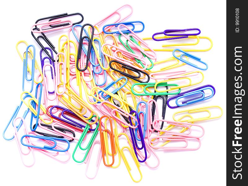 Colorfull paper clips isolated on white