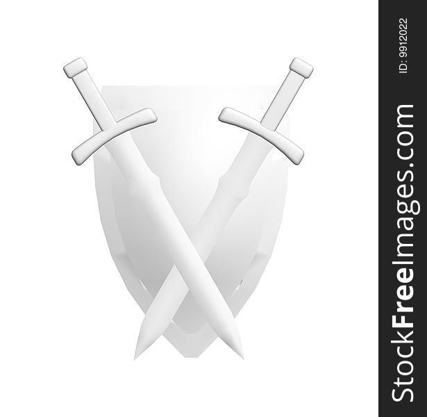 Shield and swords on a white background. Shield and swords on a white background.