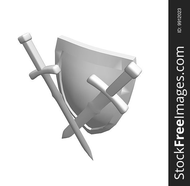 Shield and swords on a white background. Shield and swords on a white background.