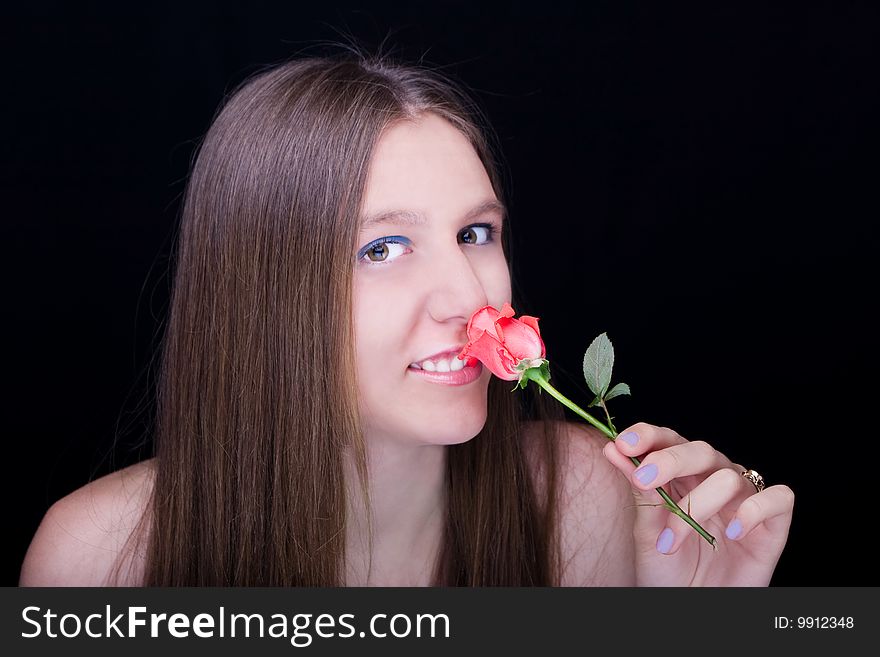 Beautiful Girl With Red Rose