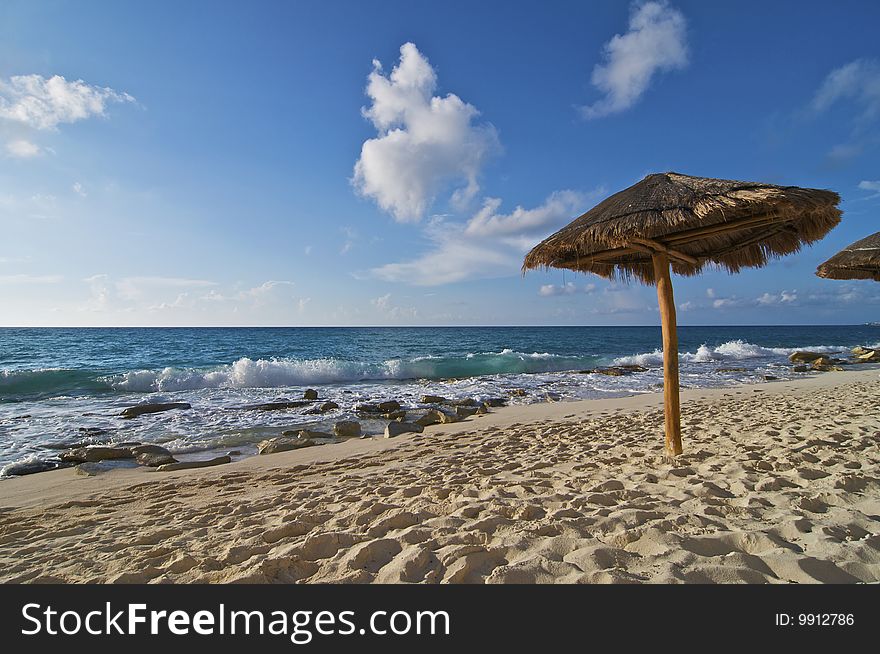 Beach Palapa on a Beach along the Caribbean Sea. Beach Palapa on a Beach along the Caribbean Sea