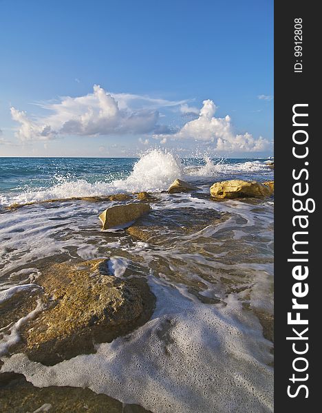 Crashing Waves on rocks along the Caribbean Sea