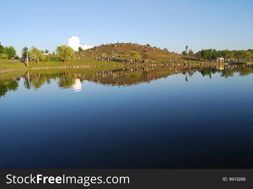 Crowd on mountain at a music festival. Crowd on mountain at a music festival