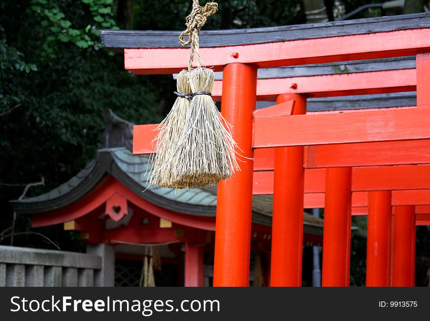 Red tori in Ikuta-shrine, Kobe, Japan. Red tori in Ikuta-shrine, Kobe, Japan