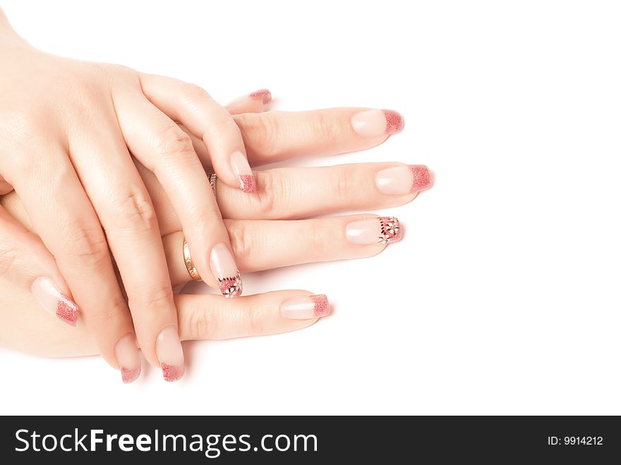 Woman hands over white(isolated)