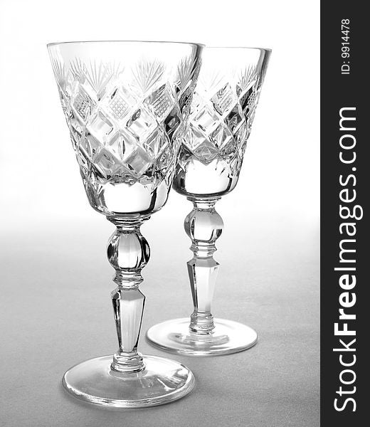 Photo of crystal wine glasses. The image on the wedding. Photo of crystal wine glasses. The image on the wedding