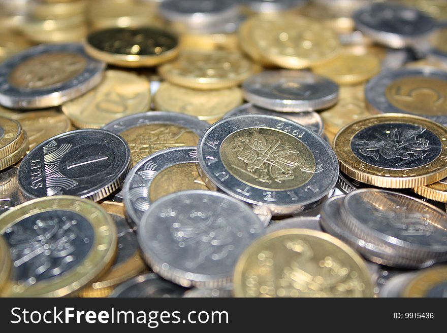 Different lithuanian coins colorful background. Different lithuanian coins colorful background