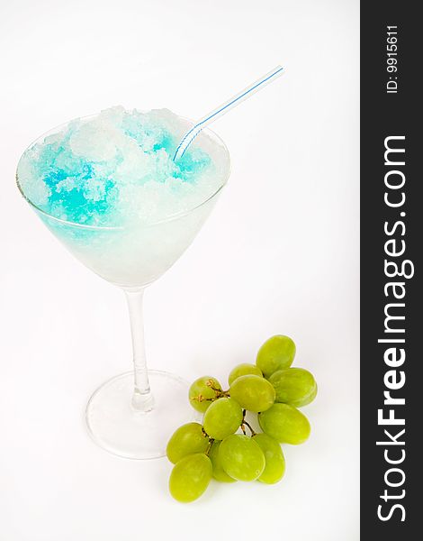 Ice Alcohol Drink with grapes on white background