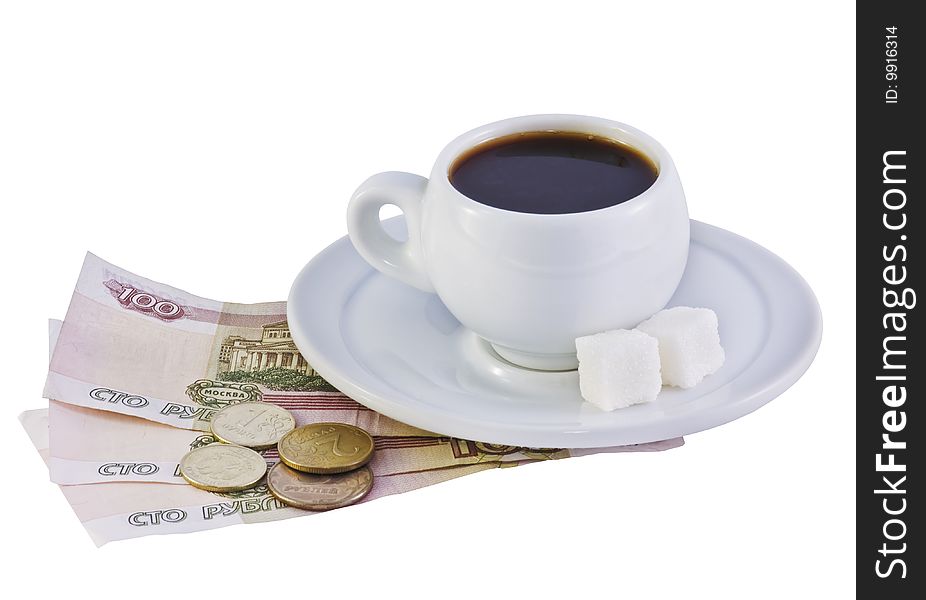 Morning cup of coffee is on the banknotes
�����