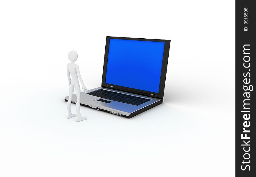 3d generated image.Laptop and figure.