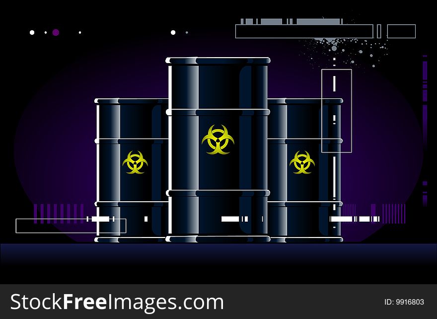 Black barrels on modern background
