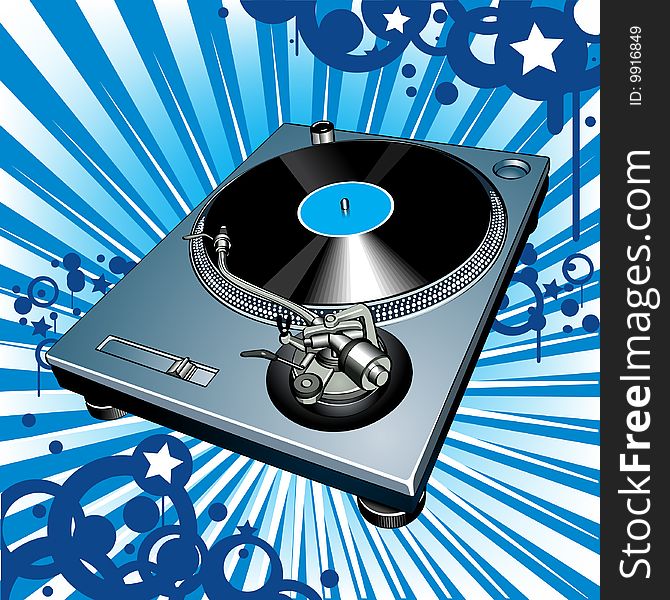 Turntable on blue modern background