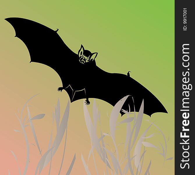 Illustration of a bat fling thru the field. Illustration of a bat fling thru the field.