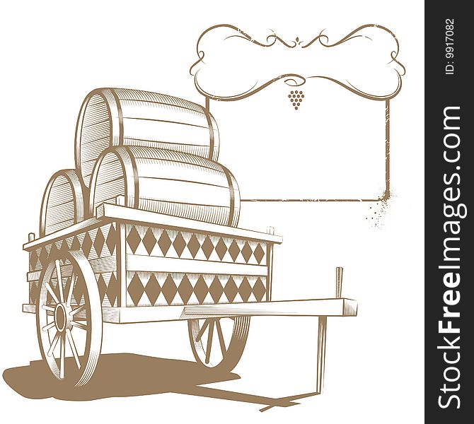 Cart with flanks in engraving style