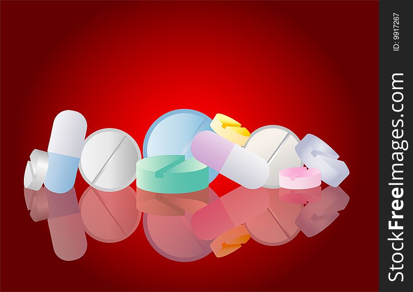 A illustration of pharmacy - pills on red background. A illustration of pharmacy - pills on red background