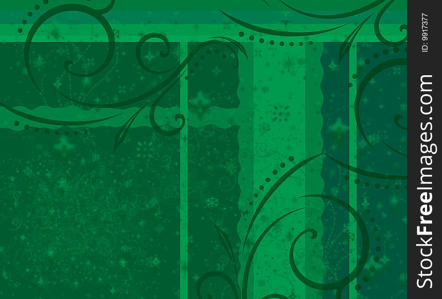 Green background with swirls and dots. Green background with swirls and dots
