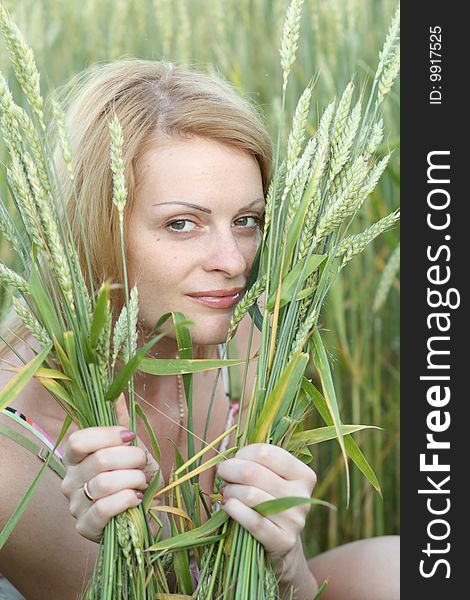 Beauty woman on field