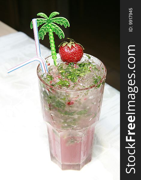 Drink, Red Mohito With Strawberries And Spearmint