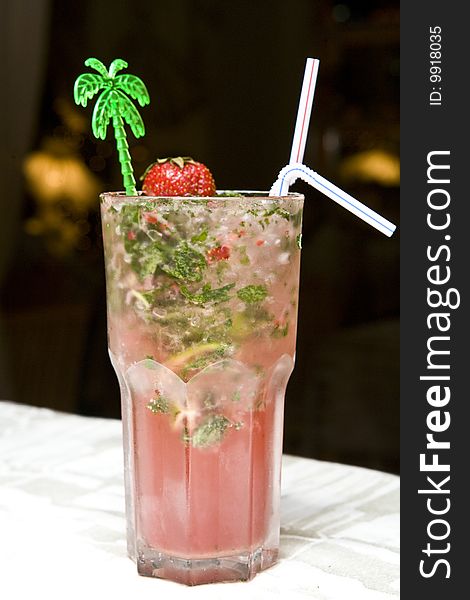 Drink, Red Mohito With Strawberries And Spearmint