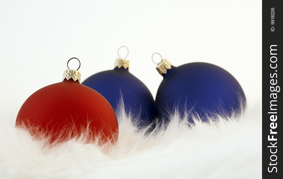 Christmas balls red and blue isolated on white background