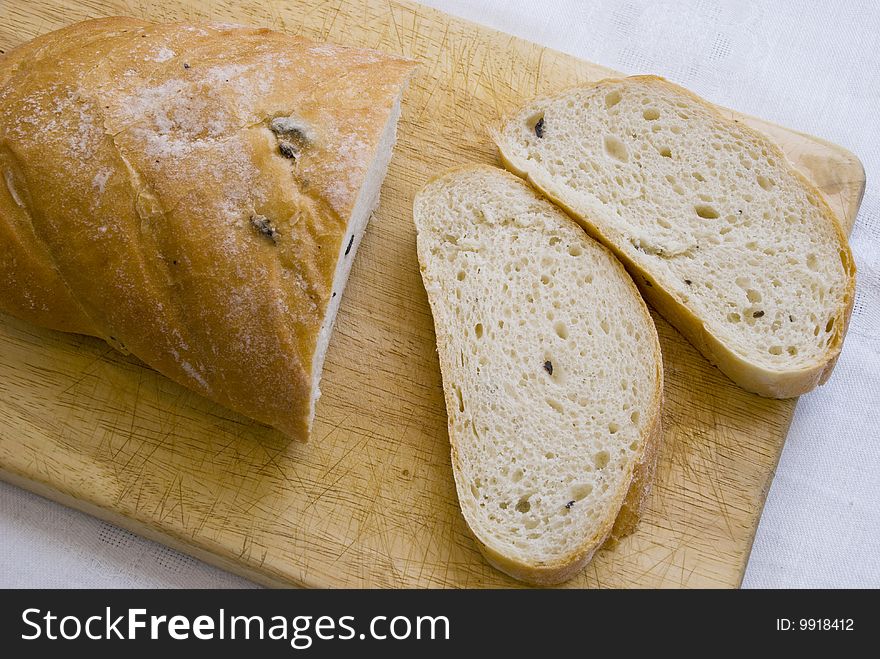 Italian bread ciabatta with olives. Italian bread ciabatta with olives