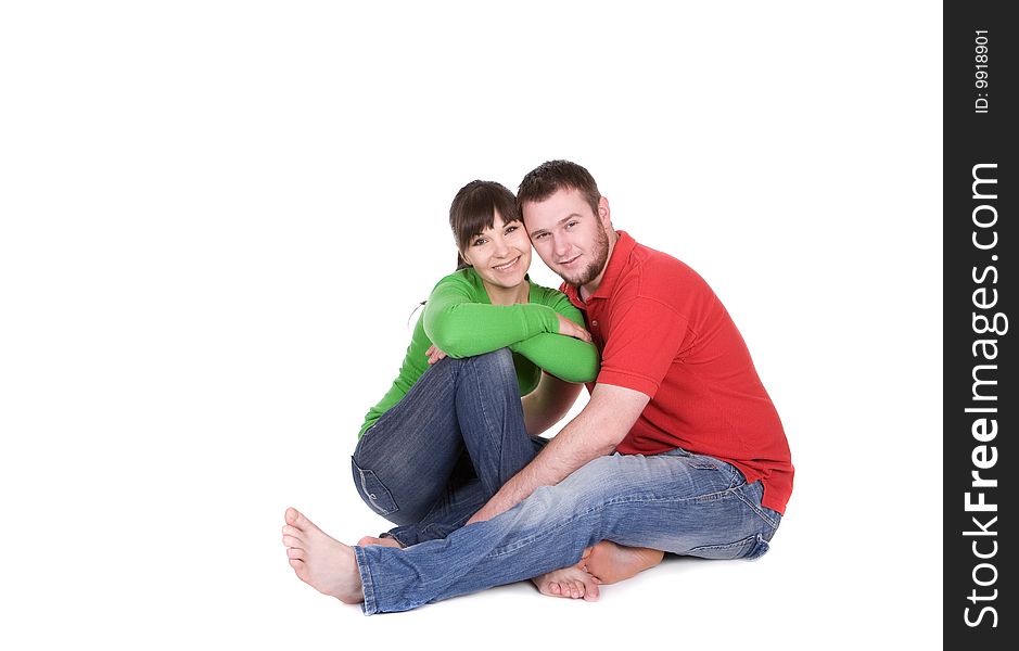 Happy young couple together on white background. Happy young couple together on white background