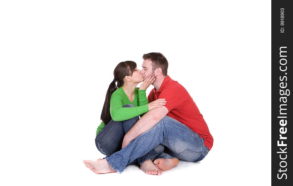 Happy young couple together on white background. Happy young couple together on white background